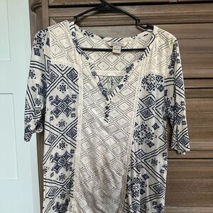 Lucky Brand Navy and Cream Geometric Blouse